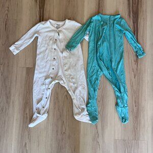 Bundle Footie Grip Pajamas Turquoise and Grey 6-12 months